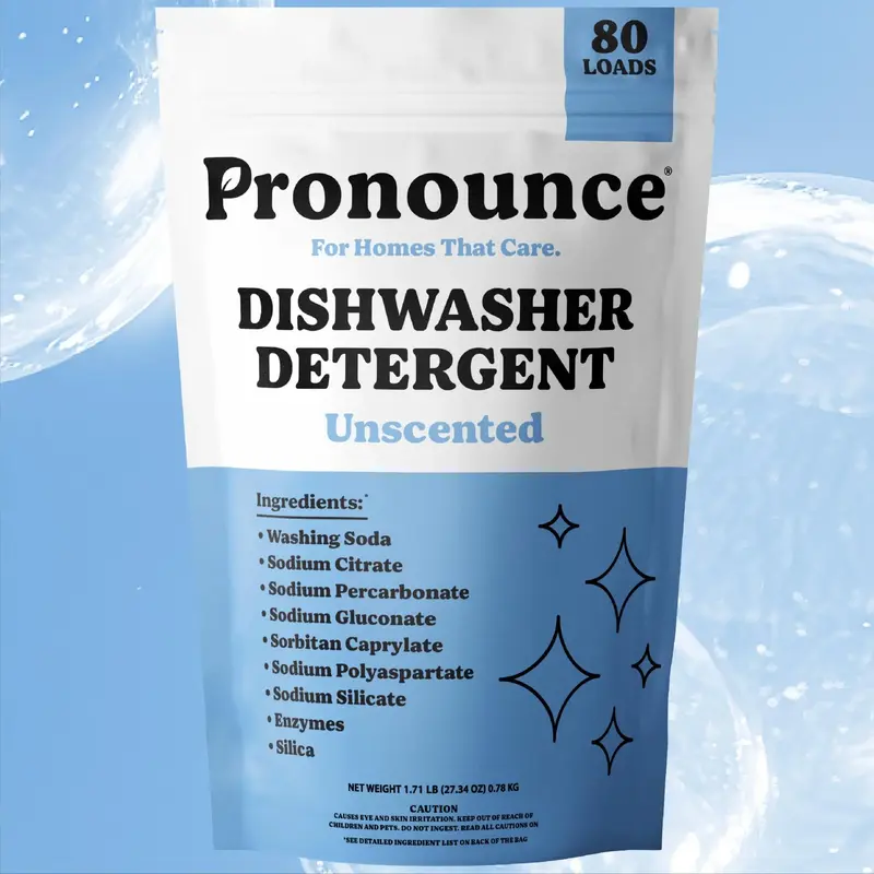 Pronounce Dishwasher Detergent - 80 Loads - Unscented (Fragrance Free) , No Plastic Film. Safe for Families and Babies Bottle...