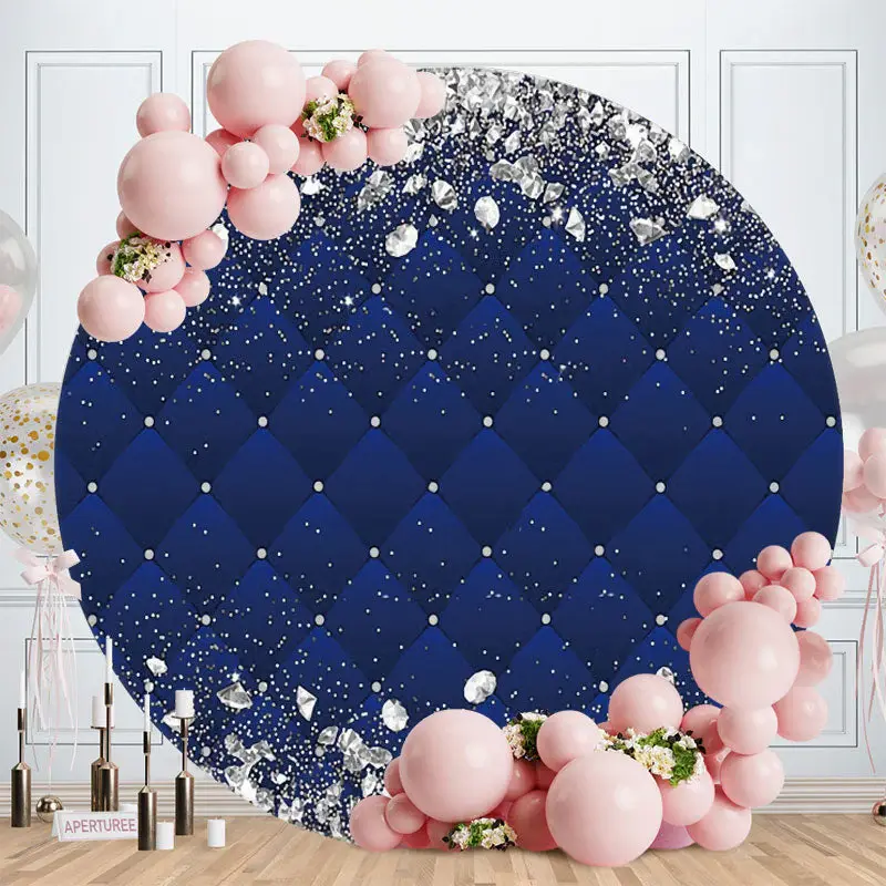 Aperturee Sliver Glitter Round Blue Birthday Backdrops | Round Backdrop Cover Diy | Circle Background For Party | Custom Roun...