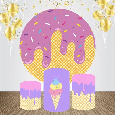 Melted Ice Cream Waffles Round Birthday Backdrop Kit - Aperturee