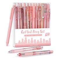 Four Candies 12PCS Pastel Gel Ink Pen Set with Case, Cute Retractable 0.5mm Fine Point 11PCS Black Ink Pens with 1PCS Highlig...