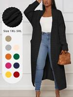 【Plus Size】 Plain Textured Drop Shoulder Cardigan, Casual Long Sleeve Pocket Coat Cardigans for Women, Knitwear, Women's ...