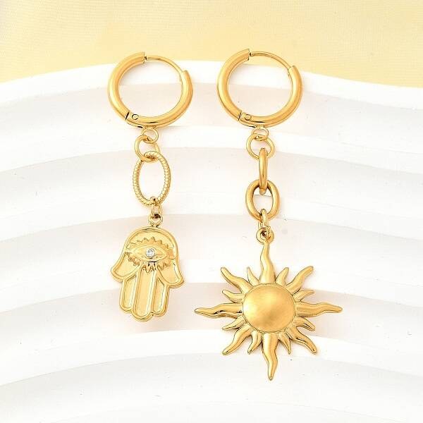Sun & Palm 304 Stainless Steel Micro Pave Clear Cubic Zirconia Hoop Earrings