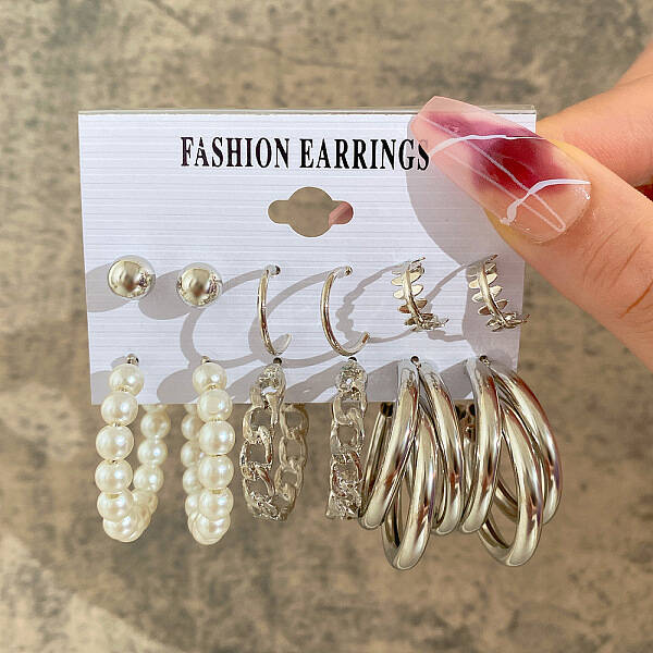 Alloy & Plastic Pearl Earring Sets