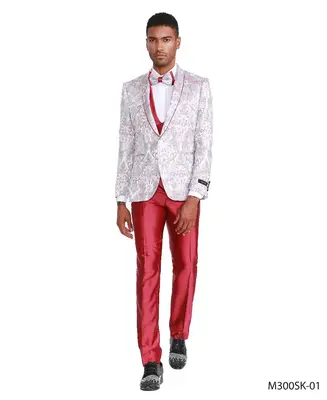 Tazio Men's Skinny Fit 4-Piece Suit - Blooming Flowers