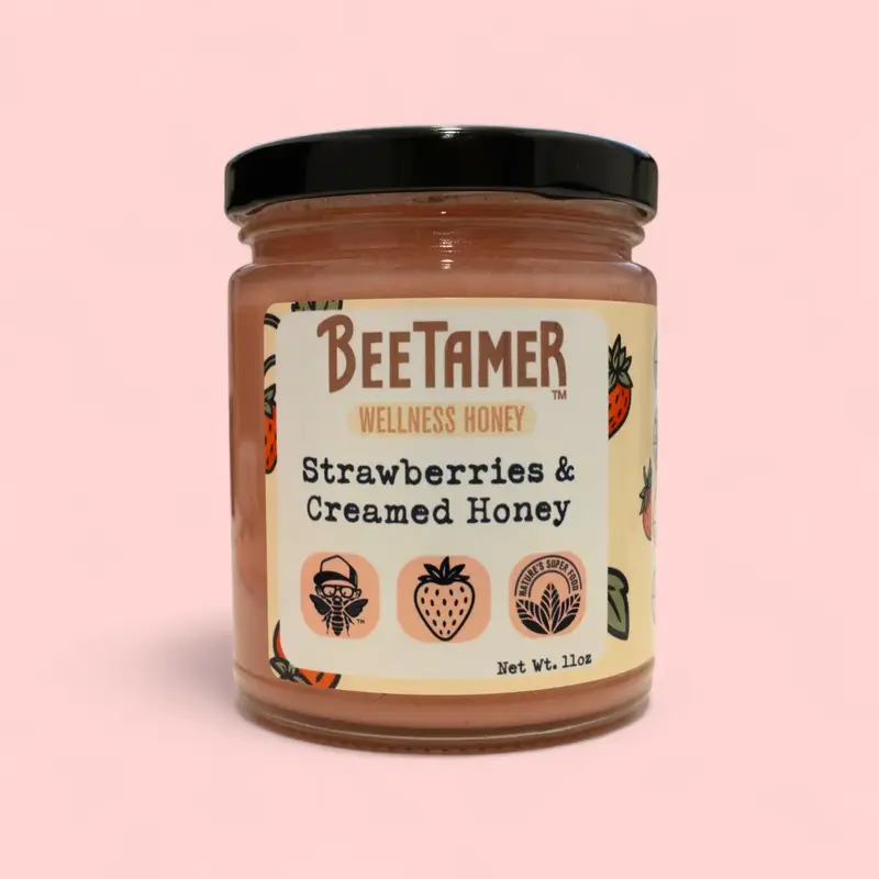 BeeTamer's Strawberries & Cream – Raw Creamed Honey with Real Strawberry Powder 11oz
