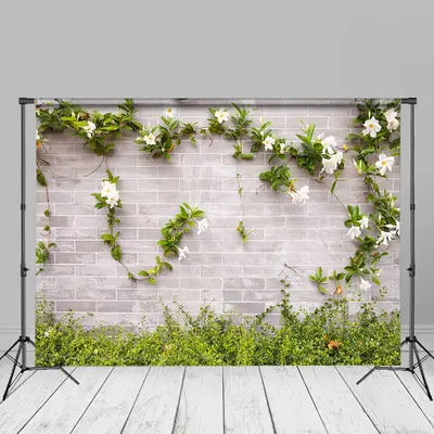 Green Leaves White Floral Wall Portrait Backdrop - Aperturee