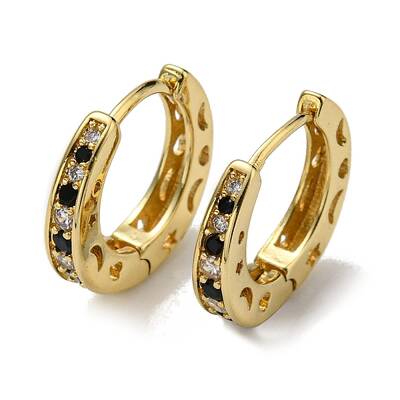Rack Plating Brass Hoop Earrings with Cubic Zirconia