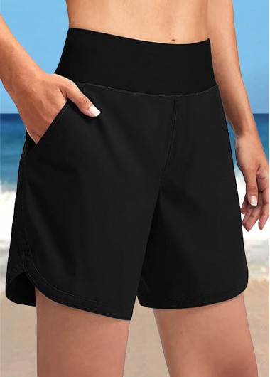 Modlily Mid Waisted Black Pocket Quick Drying Beach Shorts - XXL