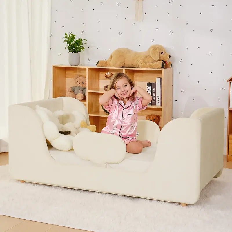 Naudacaa Toddler Bed Frame, Whole Soft Padded Toddlers Floor Bed Frame, Kids Beds with Extra Safety Broad, Toddler Beds for G...