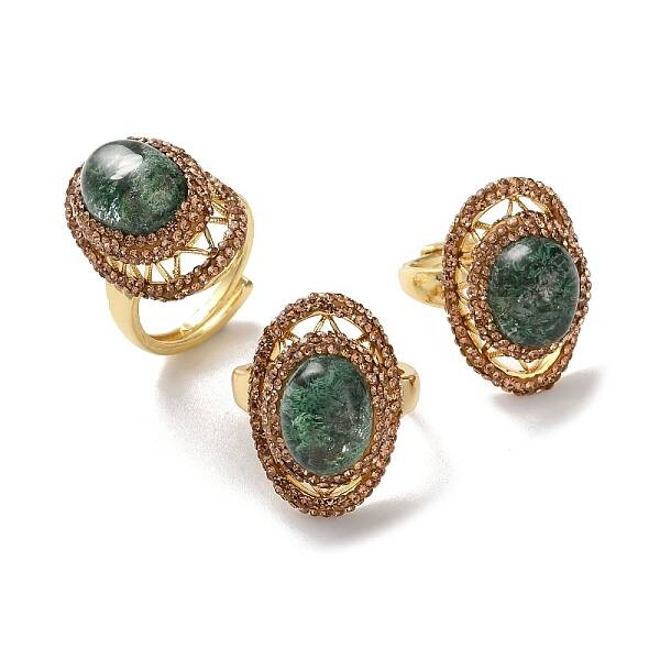 Oval Natural Green Lodolite Quartz Finger Rings