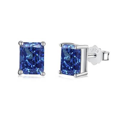 Rectangle 925 Sterling Silver Micro Pave Cubic Zirconia Stud Earrings for Woman