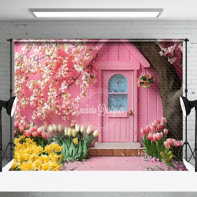 Aperturee Pink House Colorful Natural Floral Spring Backdrop | Spring Flower Backdrop | Spring Photo Back Drop | Spring Backd...