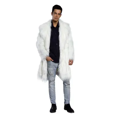 Mens Faux Fur Coats Jacket Fur Men White Thick Fake Coat Men Long Jacket Faux Leather Coats