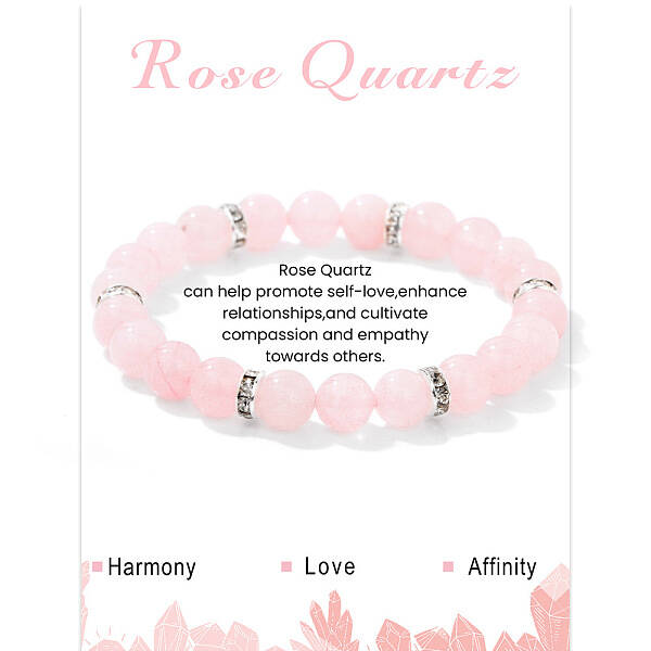 Natural Rose Quartz Round Beaded Stretch Bracelets for Women Men