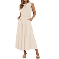 ZESICA Women's 2024 Casual Flutter Short Sleeve Dresses Summer Crew Neck Smocked Elastic Waist Tiered Midi Dress Musthaves 20...