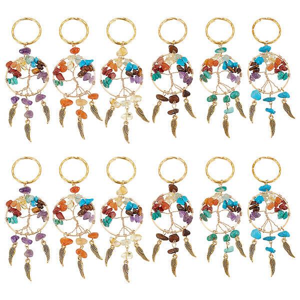 12Pcs 6 Styles Tree of Life Gemstone Keychians