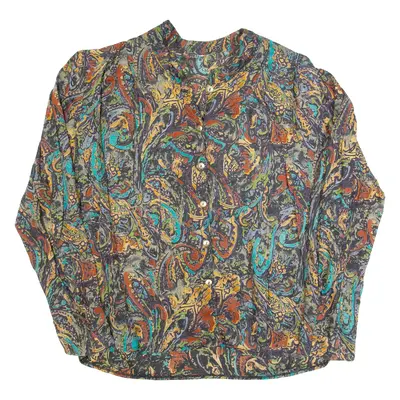 Womens Printed Blouse Black V-Neck Long Sleeve Paisley UK 10