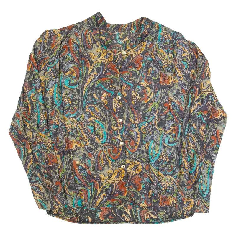Womens Printed Blouse Black V-Neck Long Sleeve Paisley UK 10