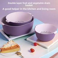 Double-Layer Draining Basket Household Thickened Plastic Fruit Washing Basket Multifunctional Living Room Kitchen Fruit Tray ...