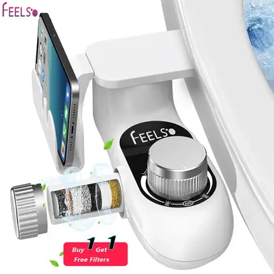 FEELSO Filtered Toilet Bidet Attachment 3 Modes Adjustable Non-Electric Fresh Water Spray Bidet for Toilet Seat with 2 Replac...