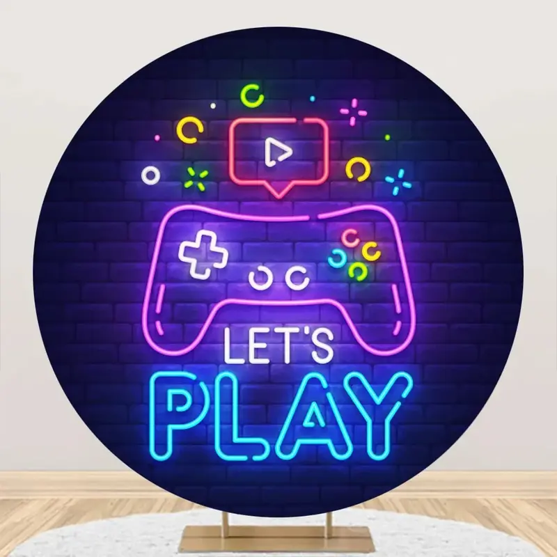 Round Lets Play Gamepad Brick Wall Party Backdrop - Aperturee