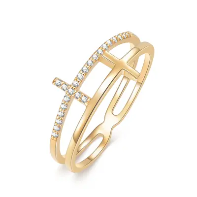 14K Gold Moissanite Cross Ring