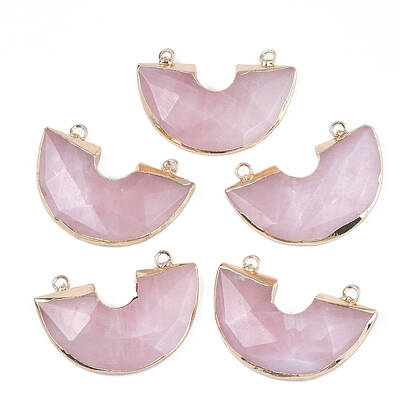 Electroplate Natural Rose Quartz Semi Circle Pendants