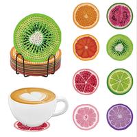 Fruit Pattern Diy Diamond Arts Colorful Painting Kit, 8 Counts/set Diy Diamond Arts Colorful Painting Coaster with Holder, Di...