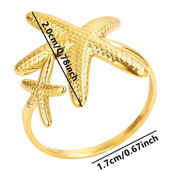 304 Stainless Steel Starfish Open Cuff Ring