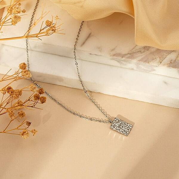 Fashionable Stainless Steel Irregular Textured Rectangle Pendant Necklaces for Women