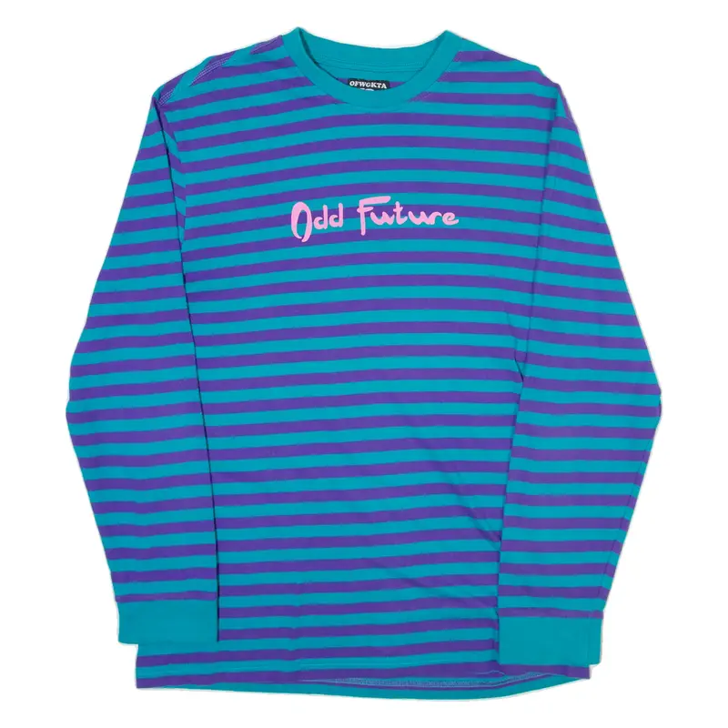OFWGKTA Striped Odd Future Mens Band T-Shirt Blue Long Sleeve Crew Neck L
