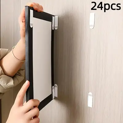 No-drill Picture Hanging Strips, 24pcs Double-sided Removable Wall Hooks for Frames & Artwork, Water-resistant Mounting Tape,...