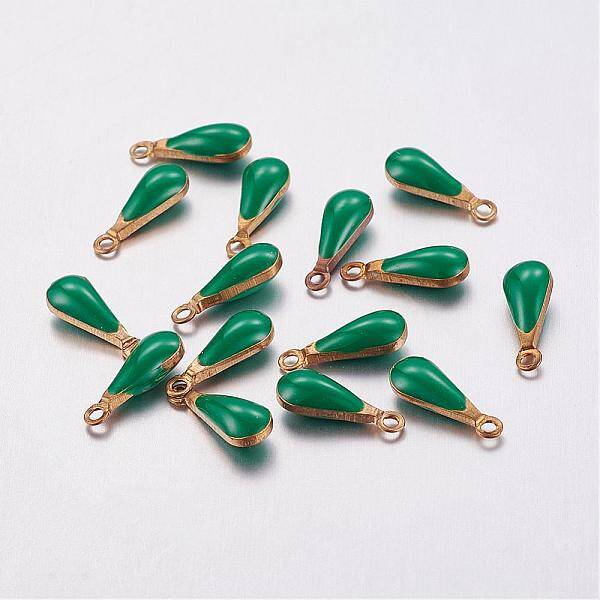 Antique Golden Plated Brass Enamel Teardrop Charms