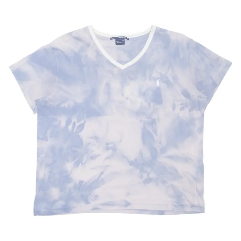 RALPH LAUREN SPORT Womens Tie Dye T-Shirt Purple V-Neck L