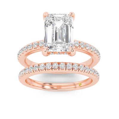 Aurelia Lab Grown Emerald Cut Diamond Engagement Ring with the BonBon Half Coverage Wedding Band | 10K Rose Gold 1 5/8 ct. tw...