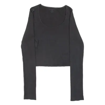 BRANDY MELVILLE Ribbed Cropped Womens T-Shirt Black Long Sleeve XS