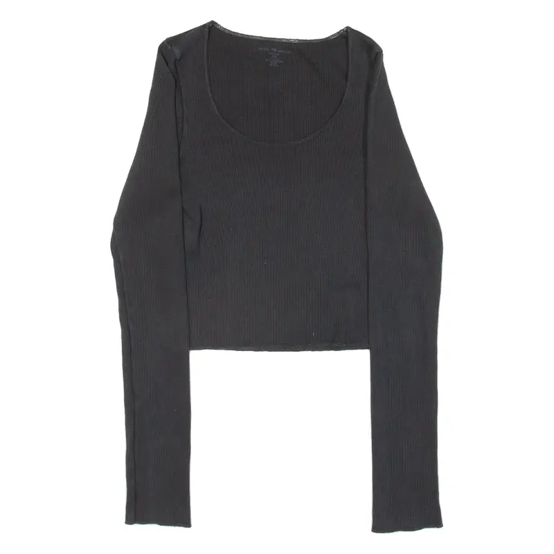 BRANDY MELVILLE Ribbed Cropped Womens T-Shirt Black Long Sleeve XS