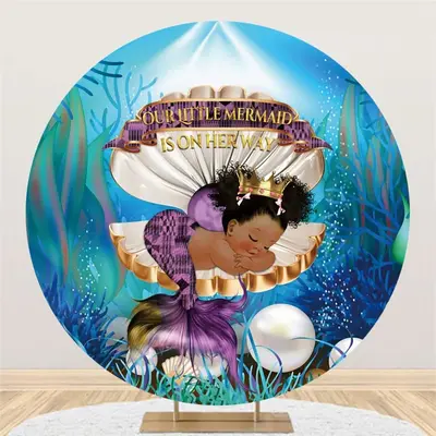 Aperturee Little Mermaid Is On Her Way Round Baby Shower Backdrop | Round Backdrop Stand Covers | Round Backdrop Cover Diy | ...