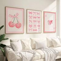 Cherry & Bow Pattern Unframed Painting, 3 Counts/set Modern Wall Art Poster, Wall Art Decor for Home Living Room Bedroom Offi...