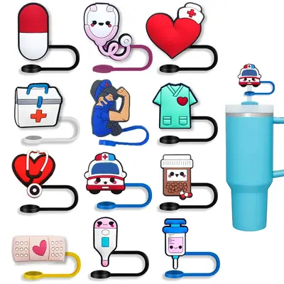 Cartoon Straw Cover, 12pcs/set Dust-proof Straw Cap, Silicone Reusable Straw Cap