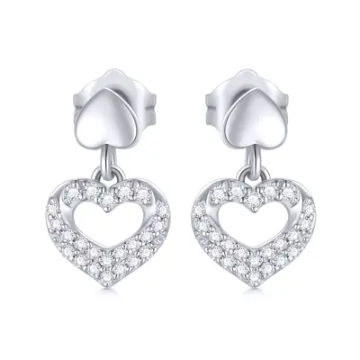 10K White Gold Cubic Zirconia Heart Drop Earrings