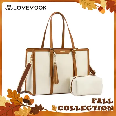 LOVEVOOK 15.6'' Canvas Laptop Tote Bag for Women with Clutch Purse, Lightweight Tote Bag Large Capacity Computer bag, Vegan L...