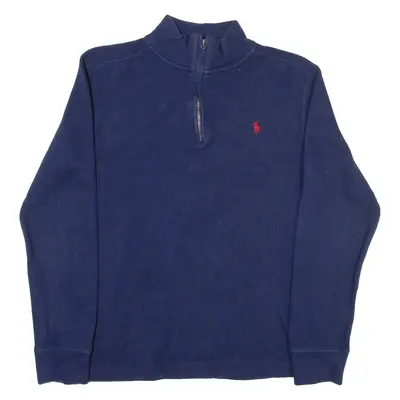 POLO RALPH LAUREN Mens Jumper Blue 1/4 Zip Tight Knit L