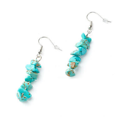 Synthetic Turquoise Chip Beads Dangle Earrings
