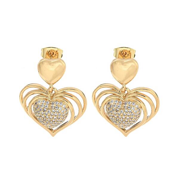 Heart Brass Pave Clear Cubic Zirconia Stud Earrings