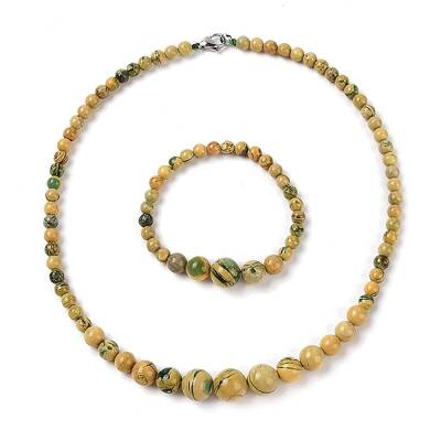 Natural Dragon Veins Agate Round Beads Bracelets & Necklaces Sets