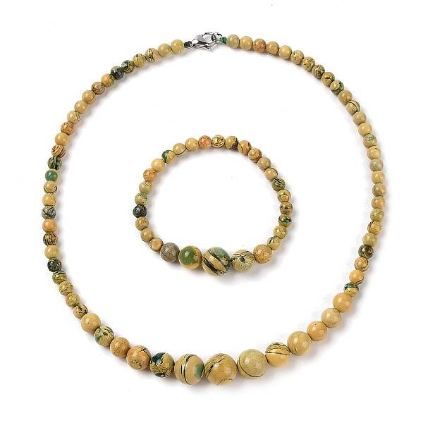 Natural Dragon Veins Agate Round Beads Bracelets & Necklaces Sets