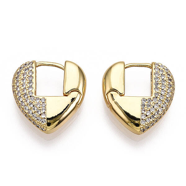 Clear Cubic Zirconia Heart Hoop Earrings