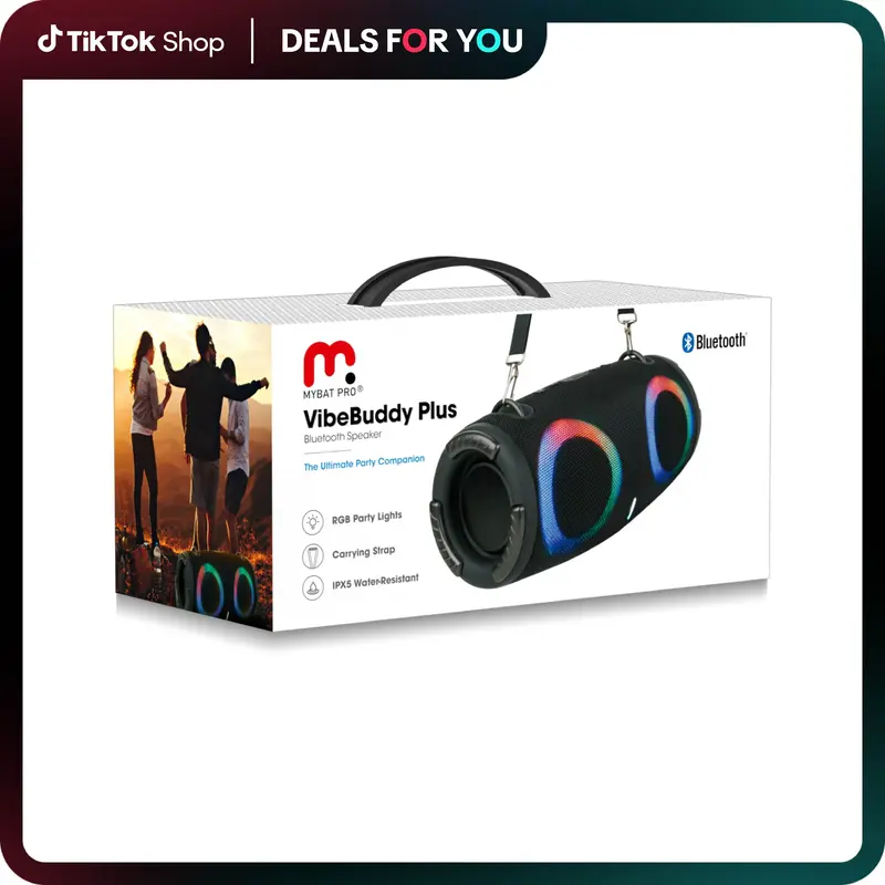 Portable Bluetooth Speaker Wireless with Lights, HD Stereo Sound, IPX4 Waterproof, TWS Pairing, BT5.3 with AUX Input, Small S...