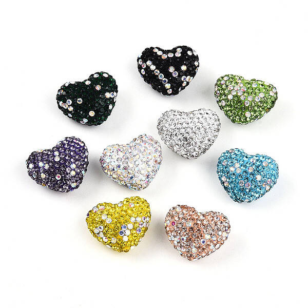 Heart Shaped Polymer Clay Rhinestone Beads